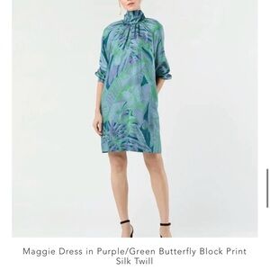 ANN MASHBURN Maggie Green and Blue Long Sleeve Dress. Size Medium. NWT